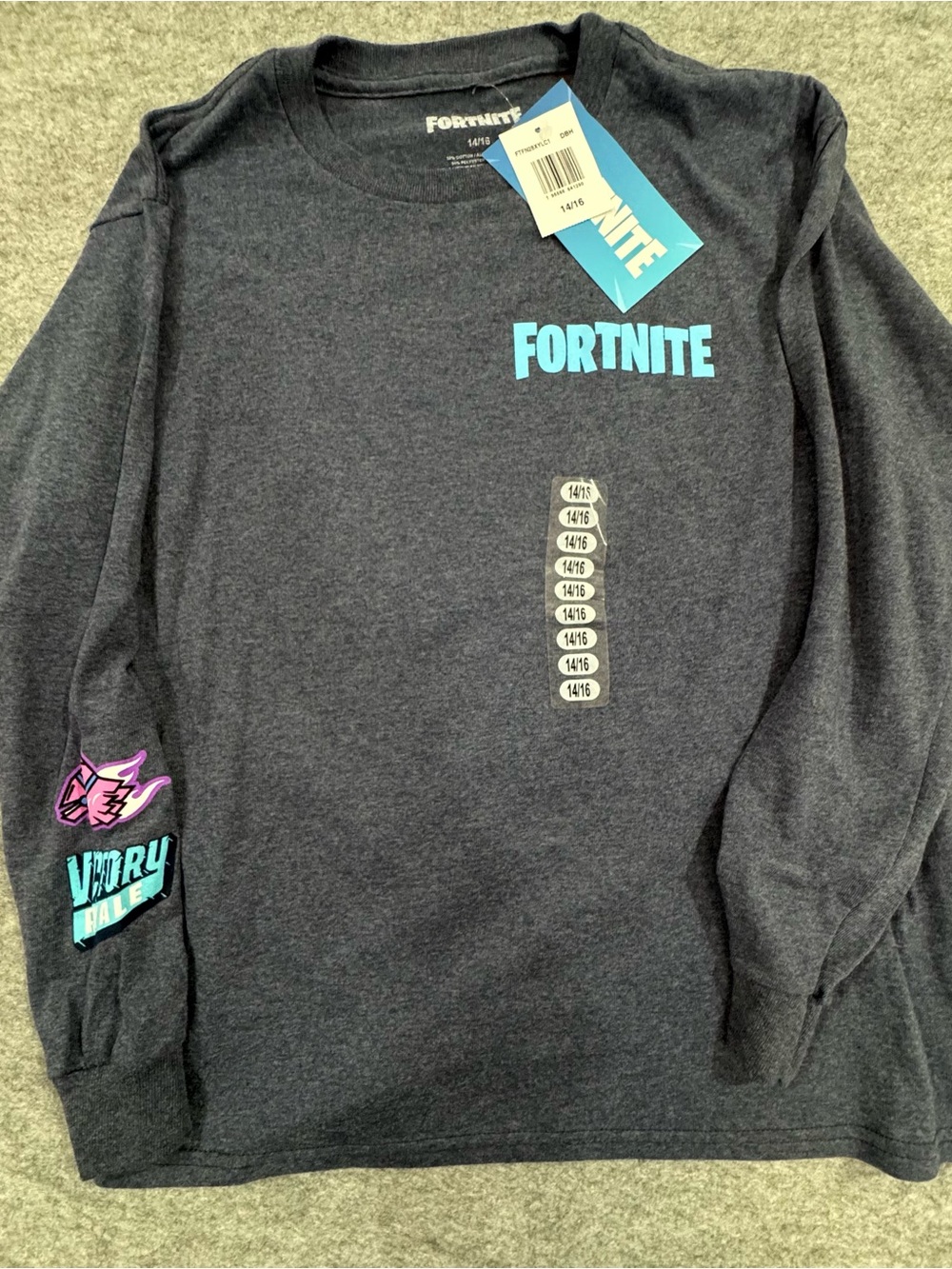 Fortnite Boys' Long Sleeve Tee in Dark Navy with Aqua Logo